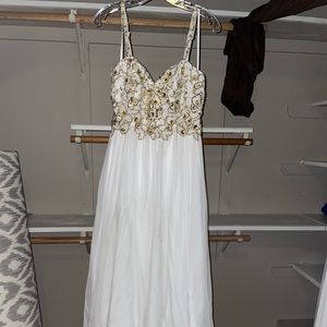 White and Gold Beaded Dave & Johnny Prom Dress